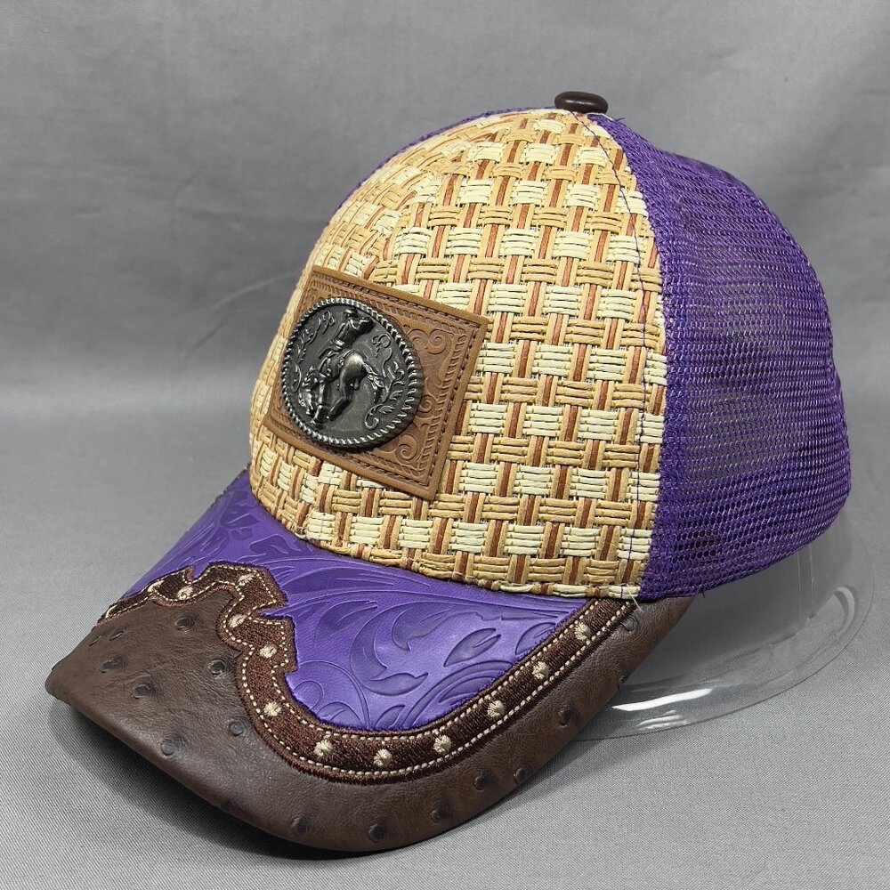 Big Bear Rodeo Snapback Hat Cap Trucker Mesh Straw Weave Western Cowboy Womens